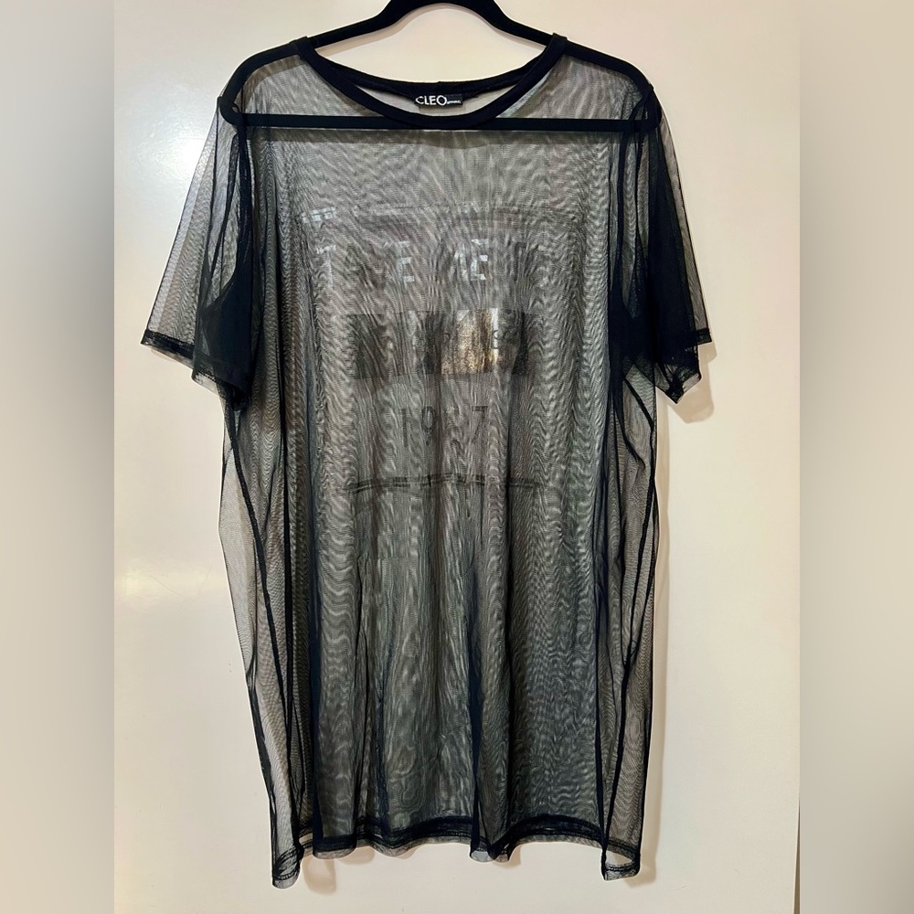 Black and Gold Paris Sheer Mesh Top